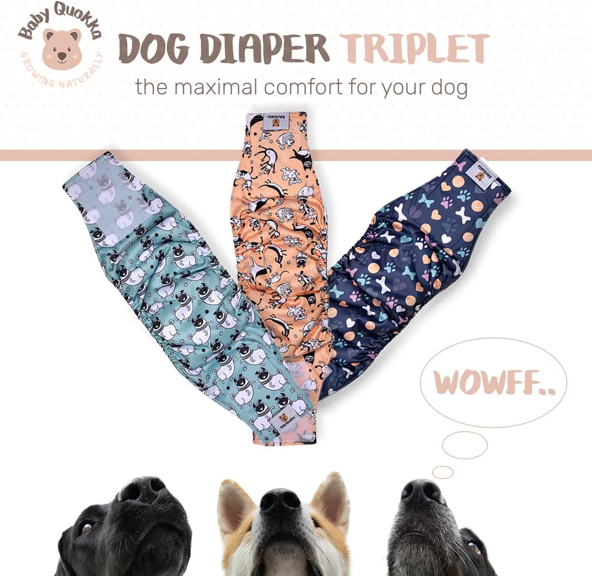Baby Quokka washable dog diaper showing the inner soft jersey moisture wicking layer