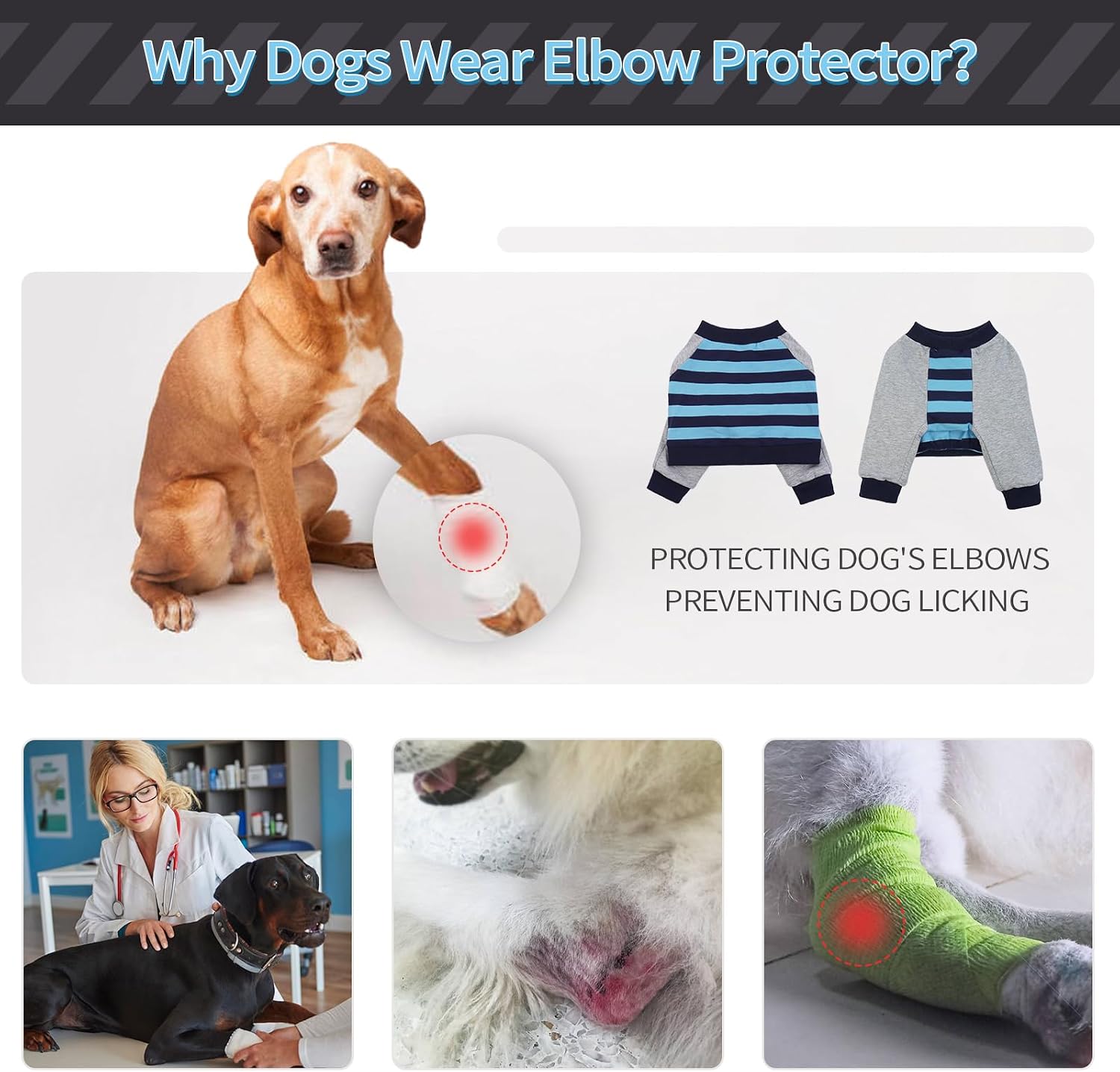 FUAMEY long sleeve pet recovery garment in a blue and white striped pattern