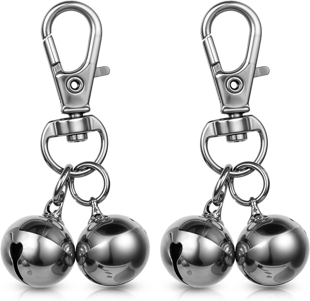 Salbsever mini dog collar bells two pack front view silver training charms for pet collars.