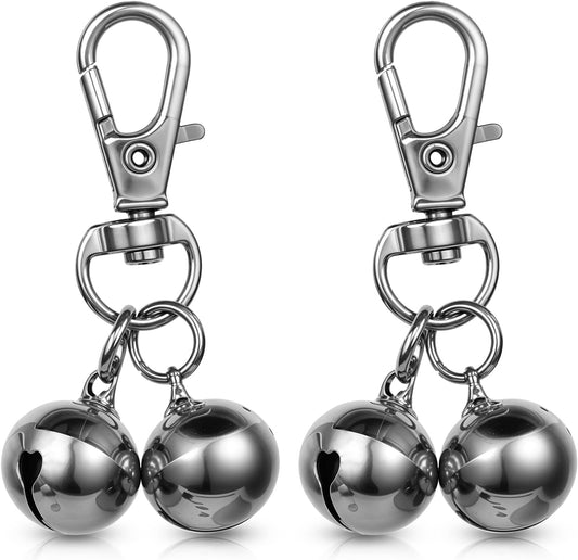 Salbsever mini dog collar bells two pack front view silver training charms for pet collars.
