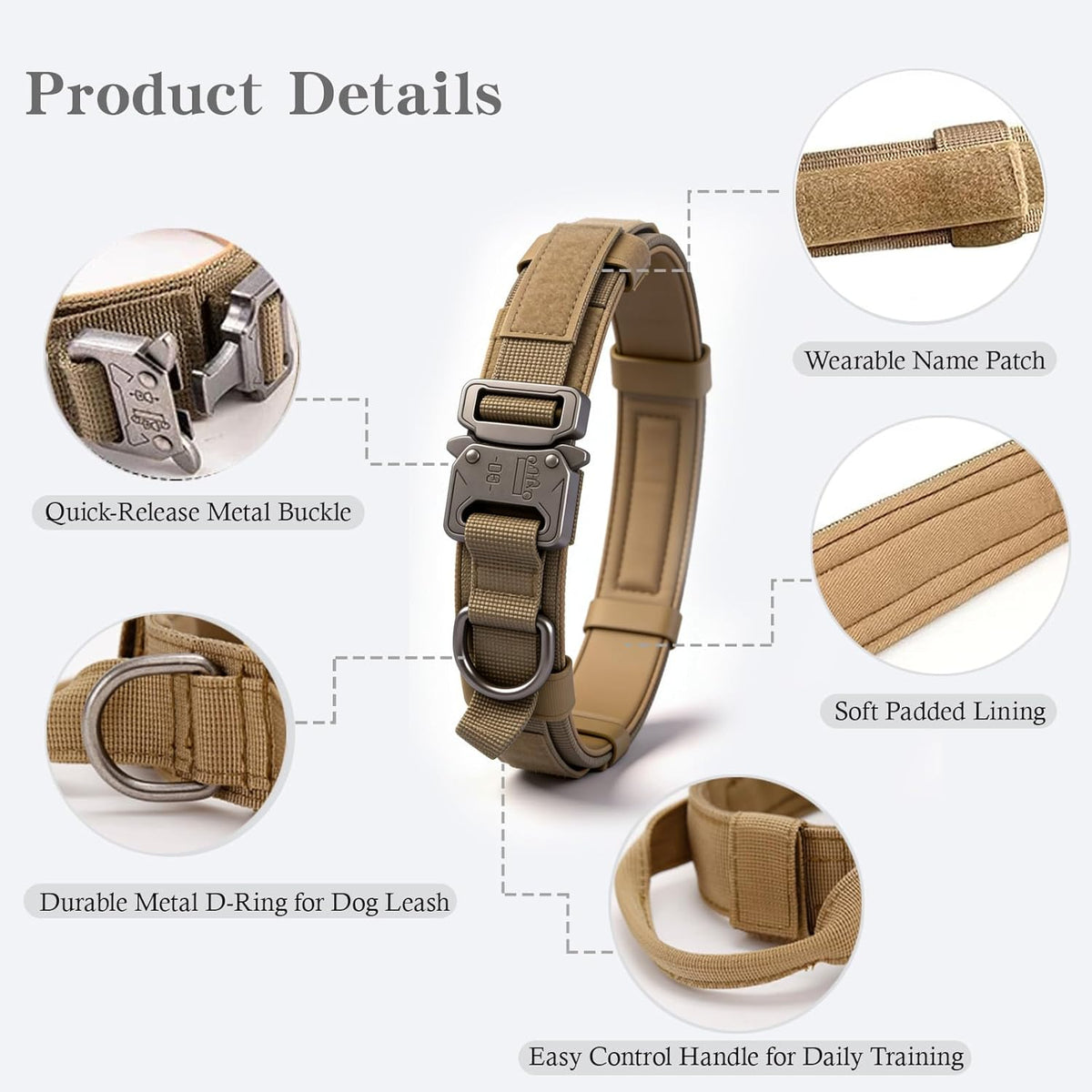 Xqpetlihai military dog collar metal buckle detail