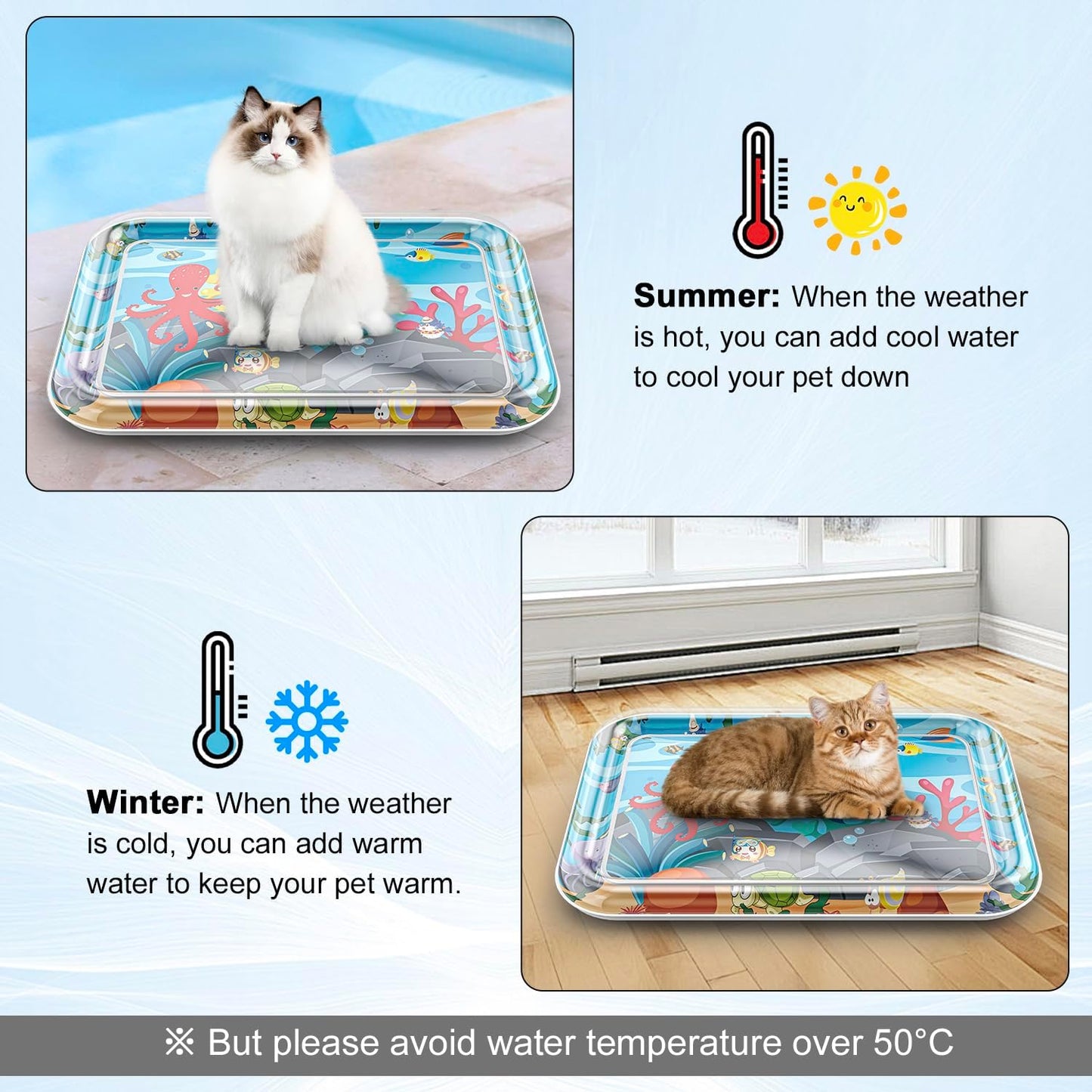 Inflatable pet water sensor mat showing the dual layer non slip design