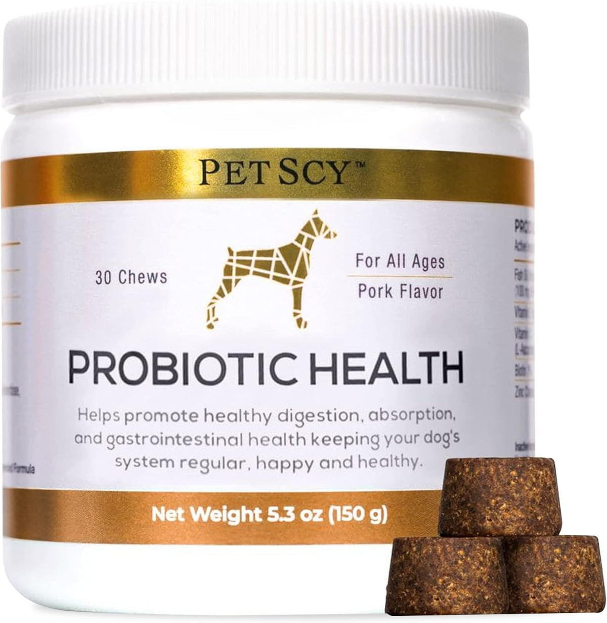 PetScy authentic USA imported dog probiotic health chews nutritional label