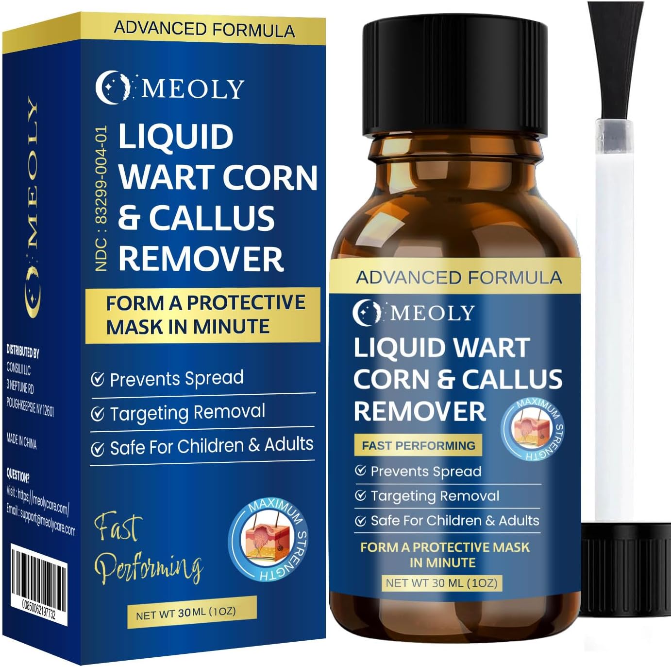 MEOLY Fast-Acting Wart Remover 30ml bottle front view for plantar wart treatment