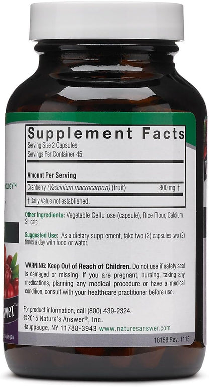 Nature's Answer Cranberry Fruit | Dietary Supplement | Supports Urinary Tract and Immune Systems | Vegetarian, Kosher Certified & Vegan | 90 Capsules | Single Count - Image 2