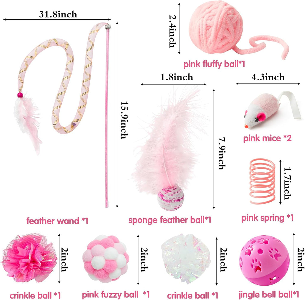 MALLMALL6 feather teaser wand and pink mice toys for indoor cats