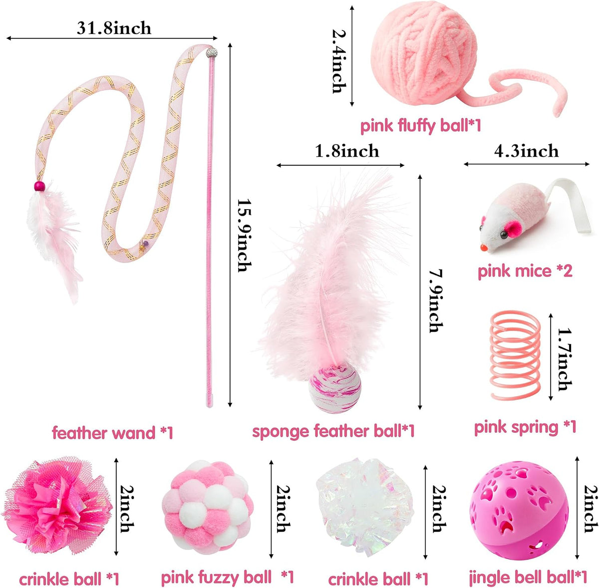 MALLMALL6 feather teaser wand and pink mice toys for indoor cats