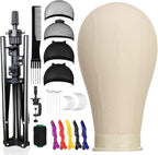 SZCY LLC canvas block wig head front view with adjustable tripod stand