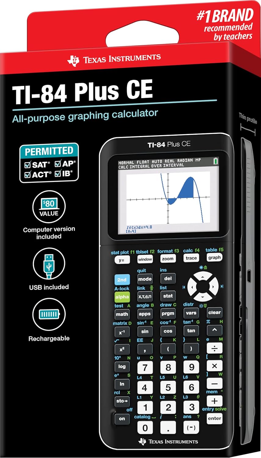 Texas Instruments advanced math calculator with the USB data cable connection interface visible.