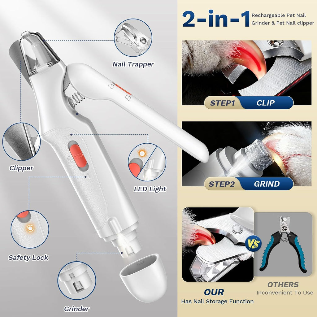 2-in-1 Dog & Cat Nail Clippers and Grinder with Catcher & 2 LED Lights - Image 2