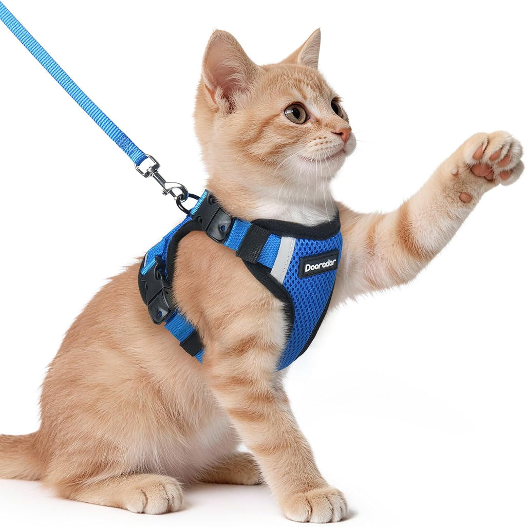 Dooradar Cat Harness and Leash Set, Escape Proof Soft with 3 Adjustable Buckles, Comfortable Vest Easy to Wear Kitten Harness with Reflective Strip, Safe for Outdoor Walking, Black, S - Image 10