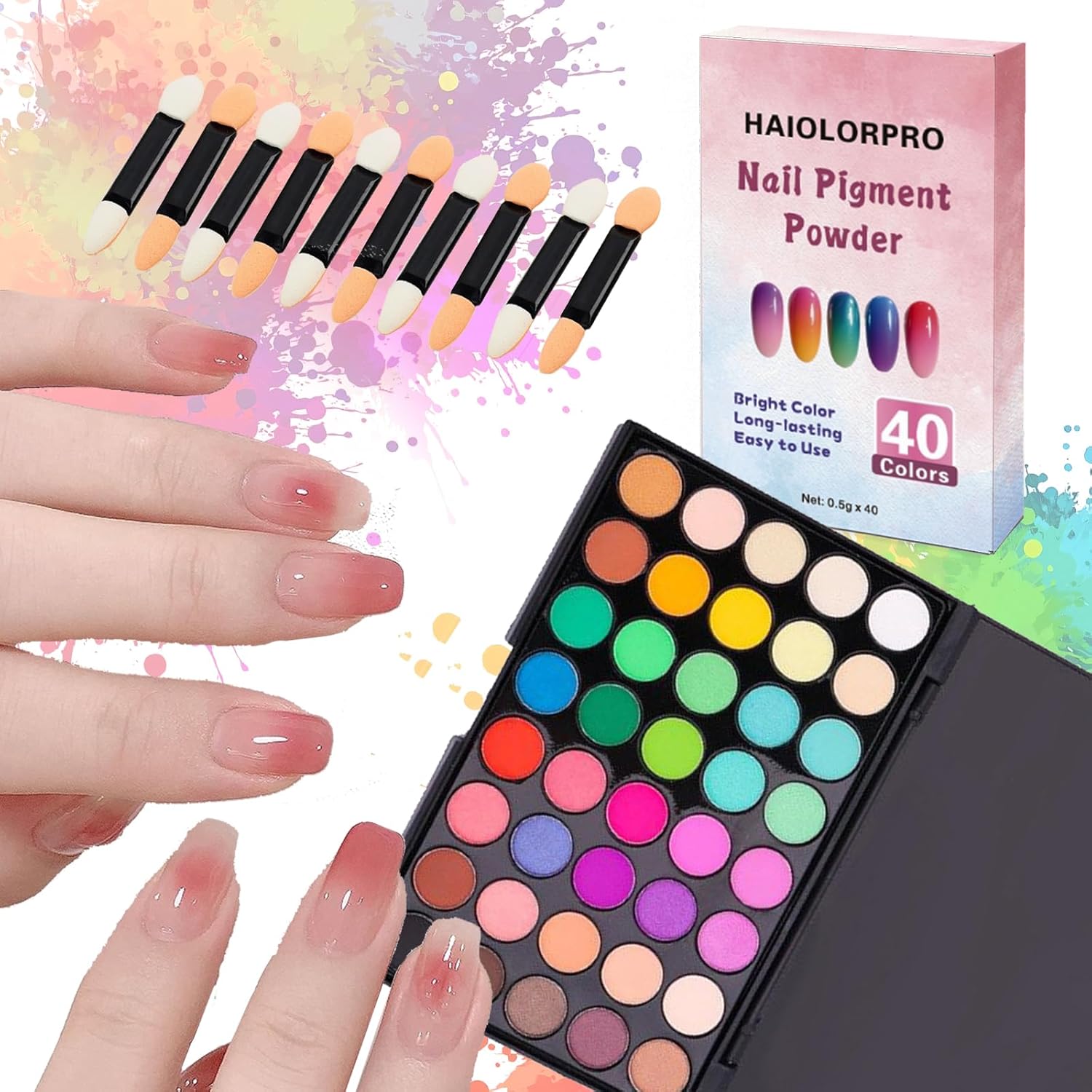 Haiolorpro 40 color nail pigment powder palette front view