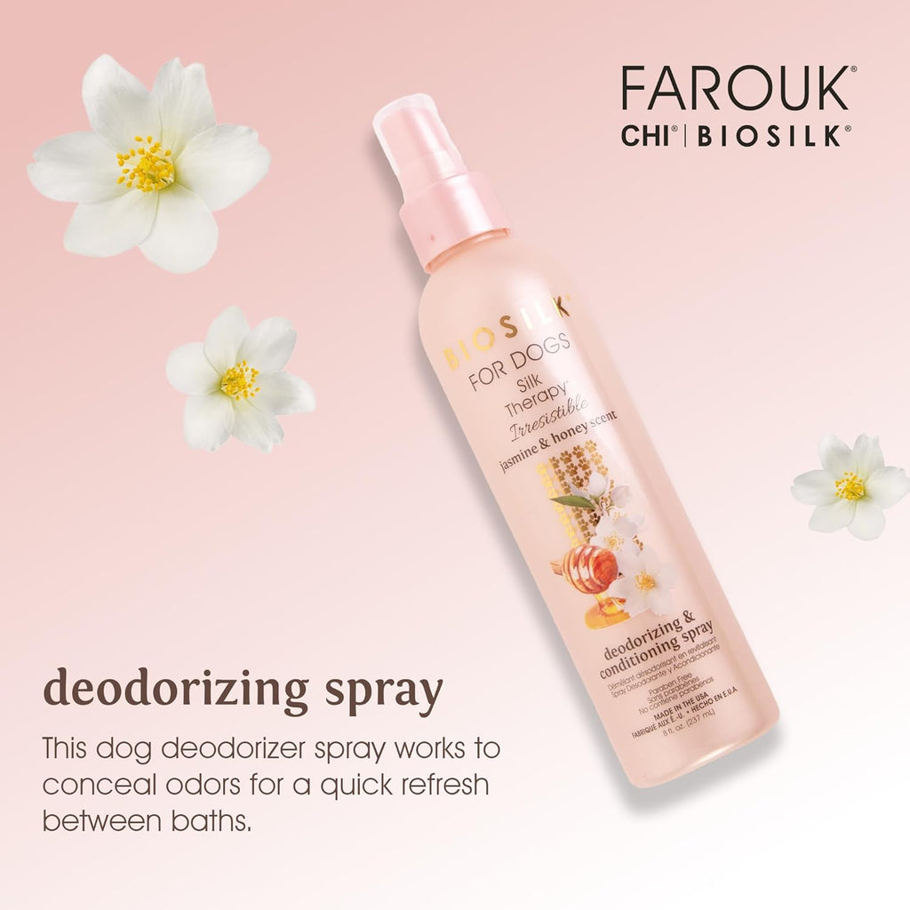 BioSilk leave in dog grooming spray jasmine and honey scent packaging details