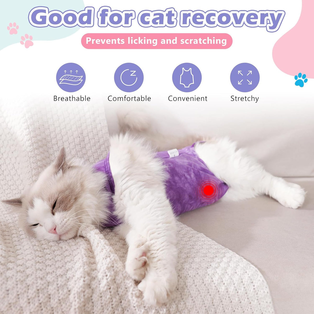 Aiieim cat recovery suit two pack showing rear opening for litter box access