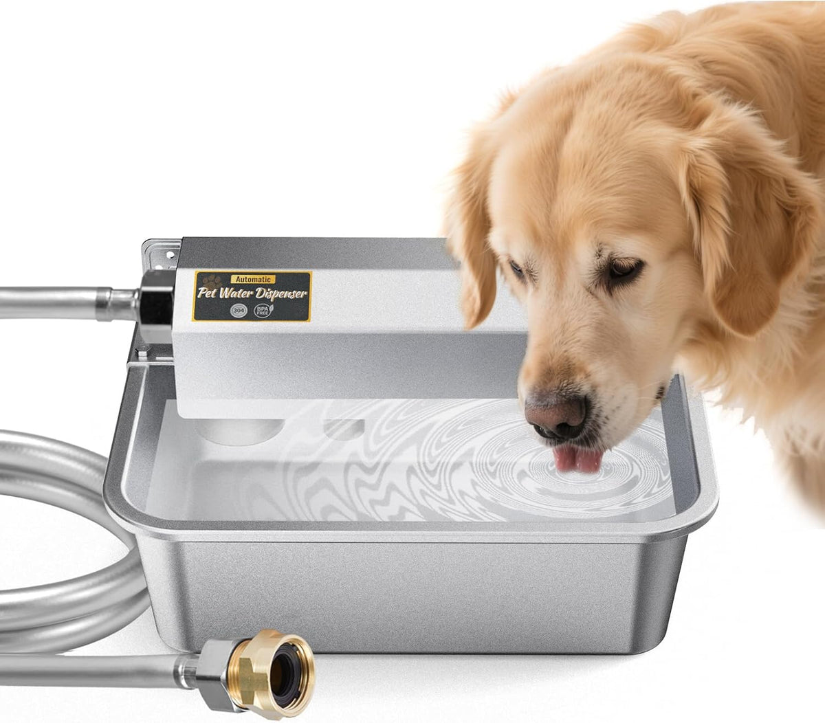 Anti tip automatic water bowl dispenser for dogs and livestock side profile view