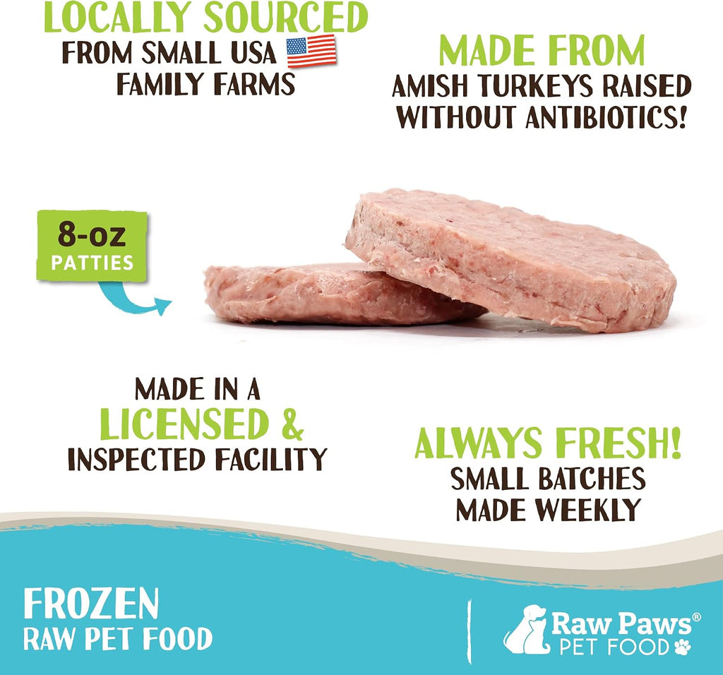 Raw Paws frozen turkey pet food 8 ounce patties packaging