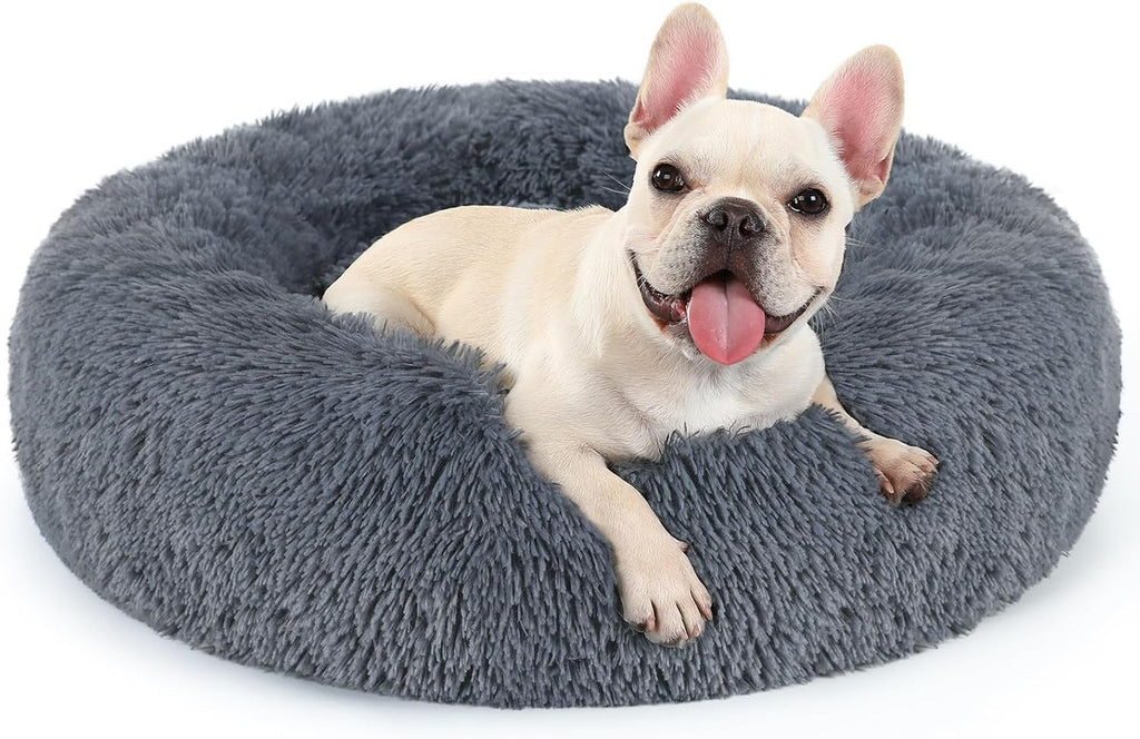 rabbitgoo Calming Cat Beds for Indoor Cats, 20 inches, Dark Grey | Soft Warm Donut, Fluffy Faux Fur, Supportive Raised Rim, Anti-slip, Machine Washable, Up to 15lbs Kittens & Small Cats - Image 10