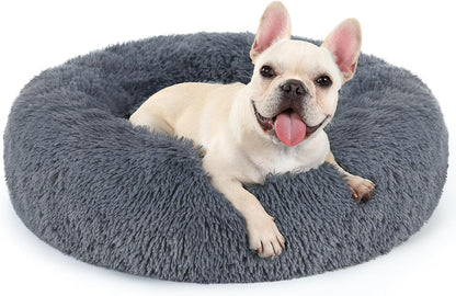 rabbitgoo Calming Cat Beds for Indoor Cats, 20 inches, Dark Grey | Soft Warm Donut, Fluffy Faux Fur, Supportive Raised Rim, Anti-slip, Machine Washable, Up to 15lbs Kittens & Small Cats - Image 10