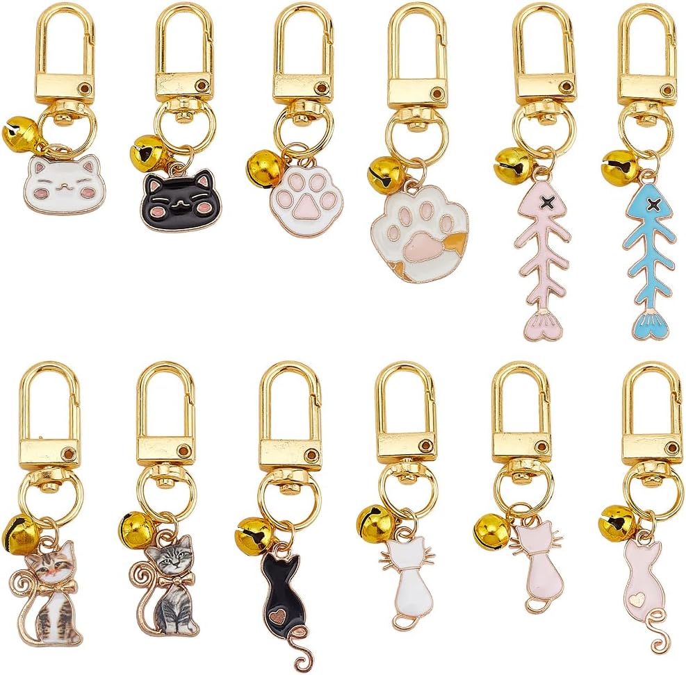 Delorigin pet collar charm set front view showing 12 assorted enamel pieces