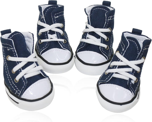 Besuntek Pet Dog Shoes front view showing denim canvas design