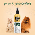 Wagging Tails cat and dog detangler bottle alongside premium grooming comb tools.