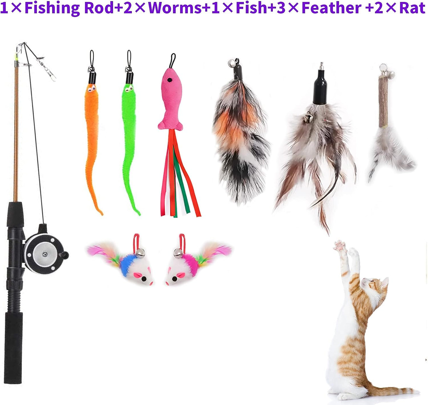 Whefory telescopic cat wand toy extended with feather refill attachment for interactive indoor pet exercise