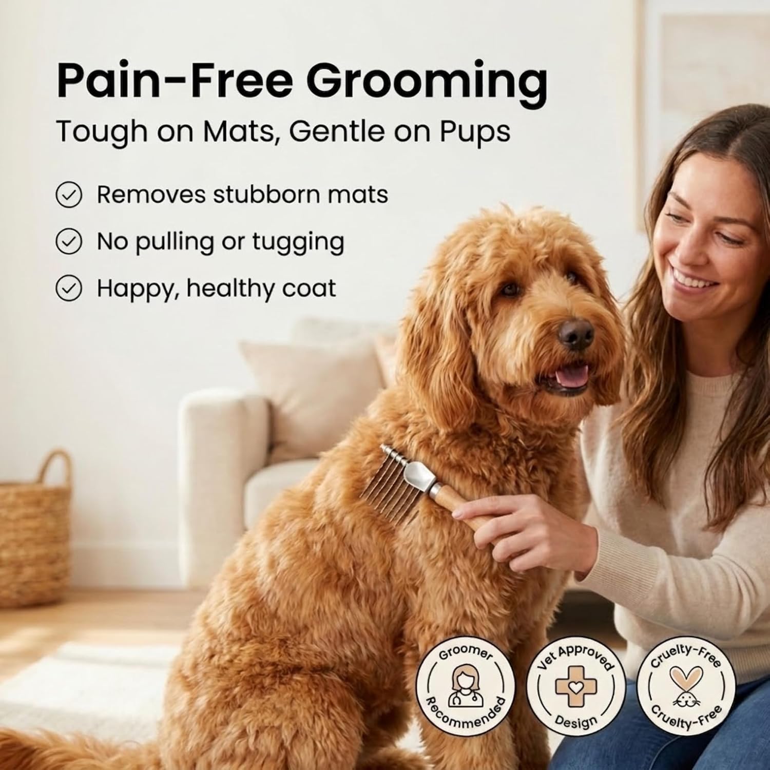 We Love Doodles Pet Dematting Comb and Pet Dematting Brush & Rake - Brown, Stainless Steel Deshedding Undercoat Rake and Detangler Brush for Dogs, Grooming Tool for Detangling, Thinning and Shedding - Image 6