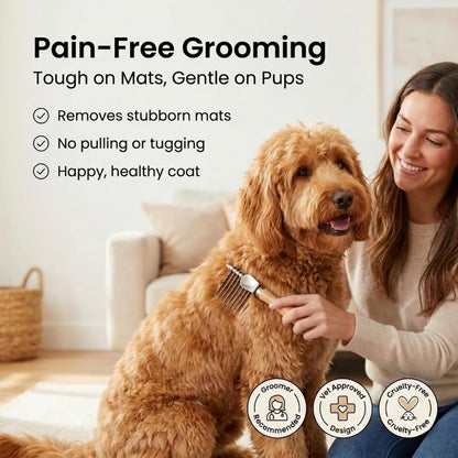 We Love Doodles Pet Dematting Comb and Pet Dematting Brush & Rake - Brown, Stainless Steel Deshedding Undercoat Rake and Detangler Brush for Dogs, Grooming Tool for Detangling, Thinning and Shedding - Image 6