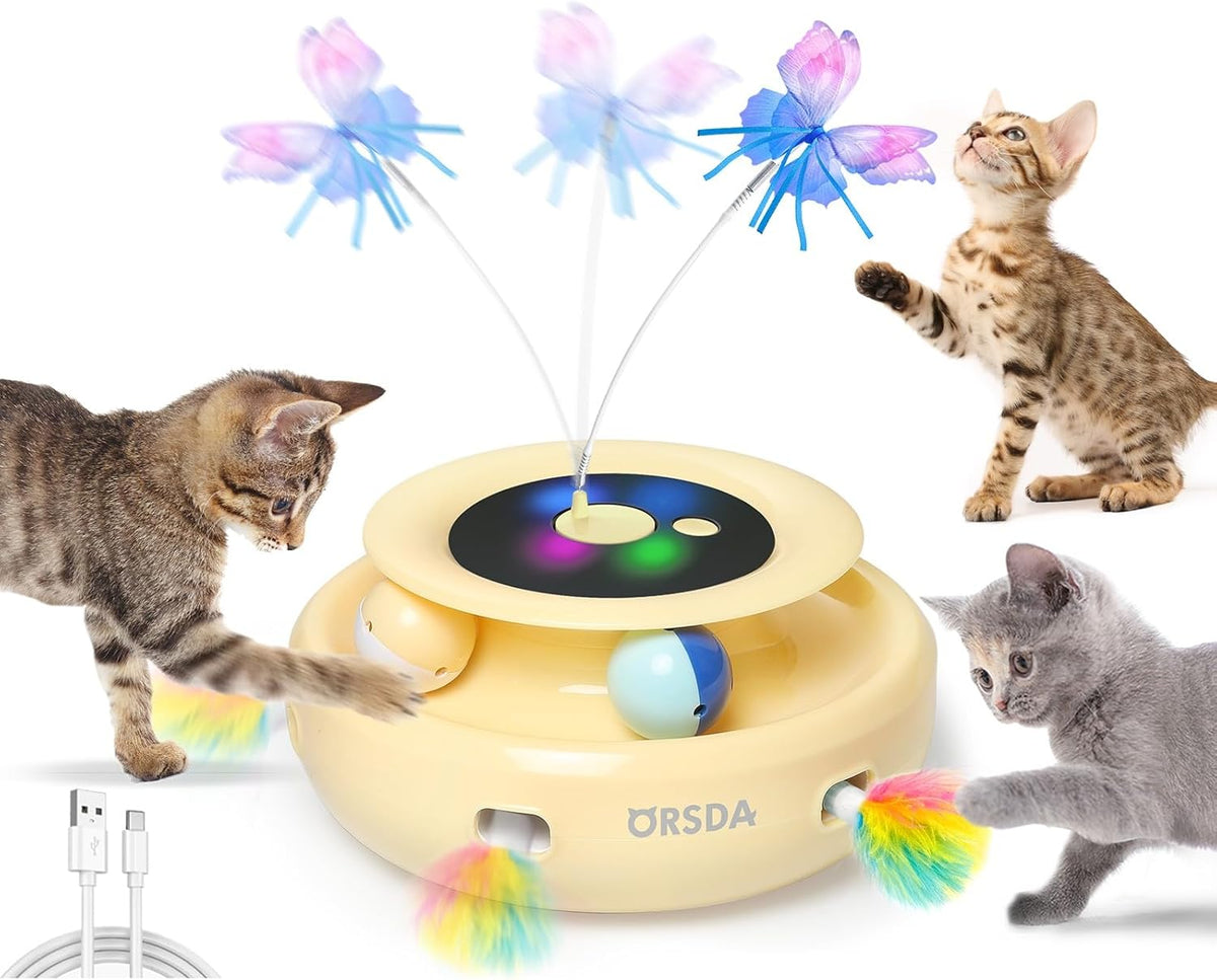 ORSDA Cat Toy, 3-in-1 Automatic Interactive Electronic Moving Ambush Feather, Fluttering Butterfly, Track Balls, USB Rechargeable Powered Smart Indoor Exercise Kicker - Image 11