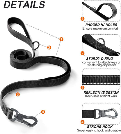Close up of the TwoEar reflective nylon leash highlighting the neon night safe stitching threads.