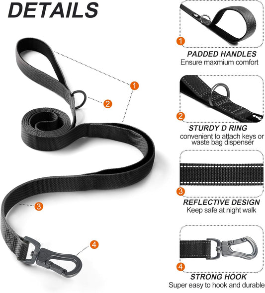Close up of the TwoEar reflective nylon leash highlighting the neon night safe stitching threads.