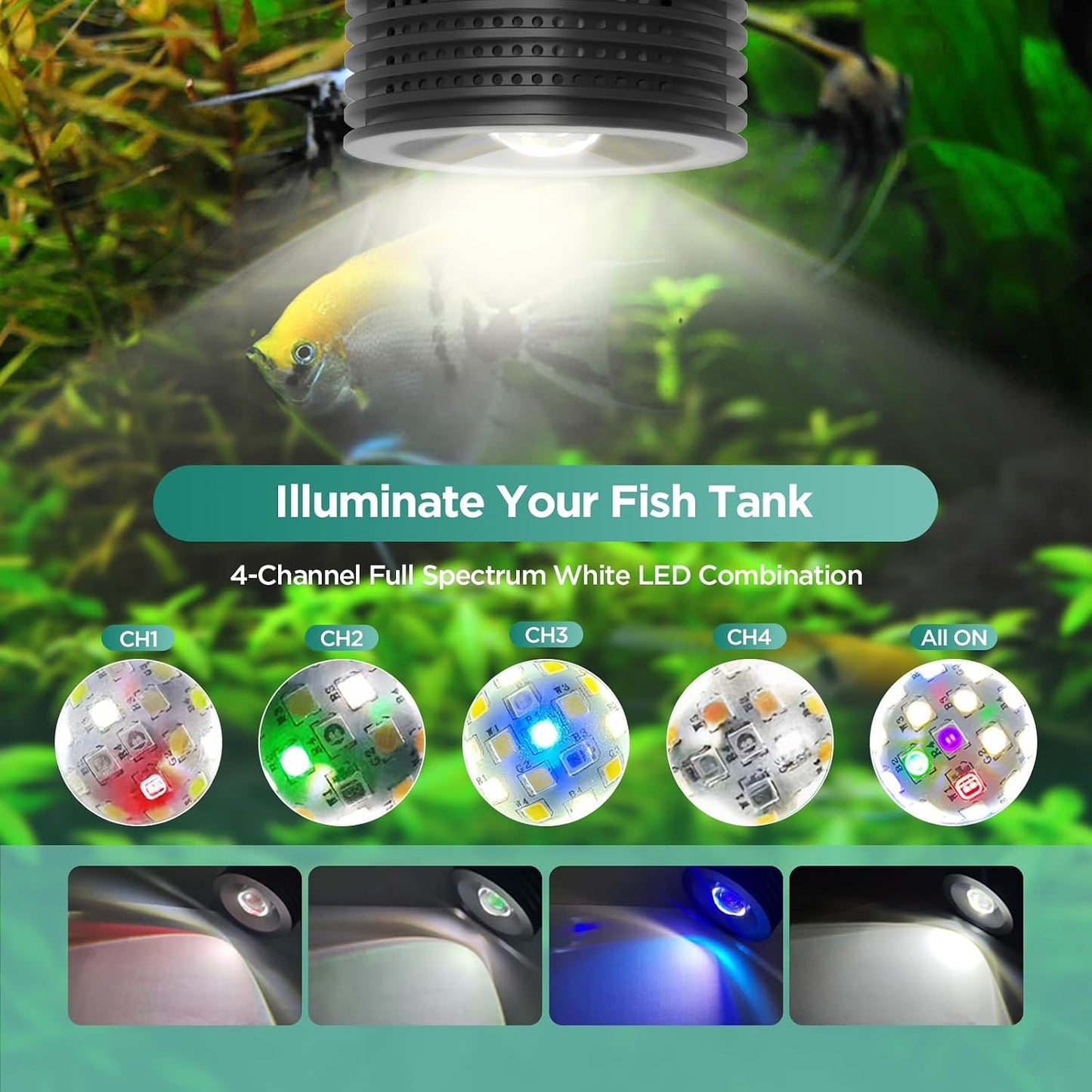 LED aquarium light mounted on freshwater tank