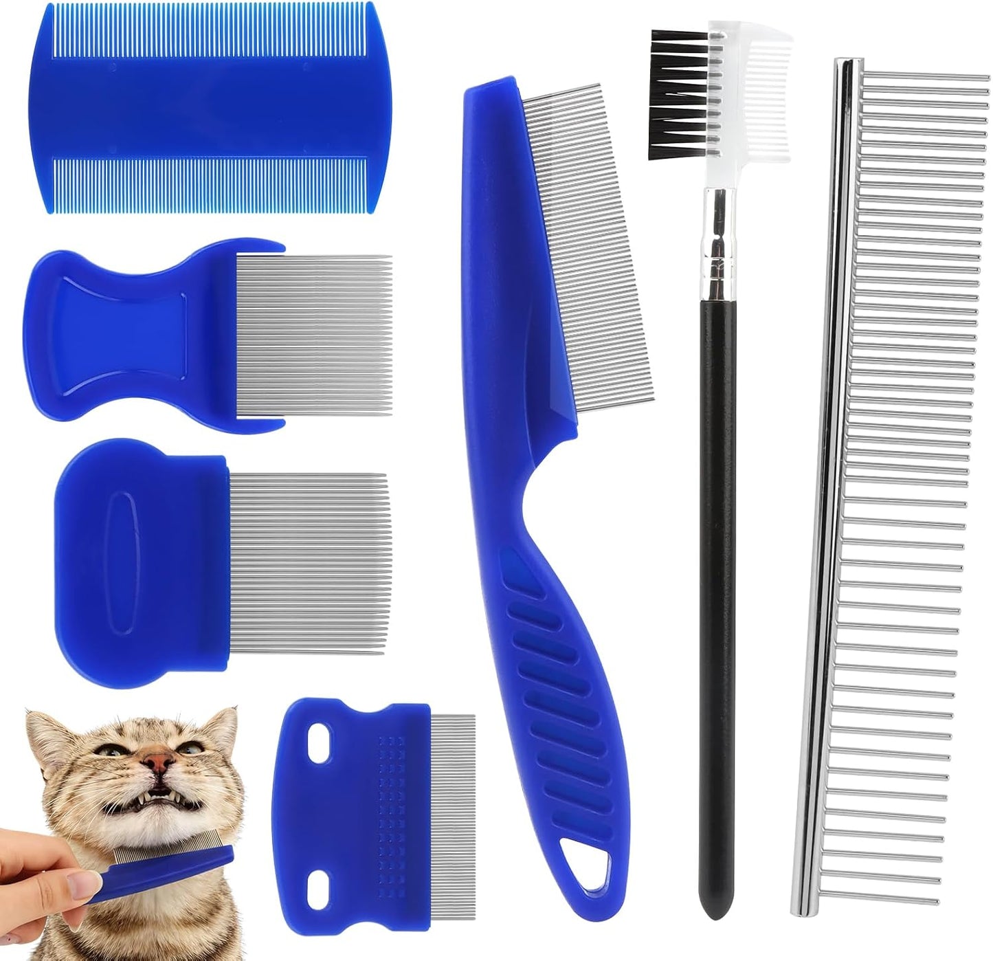 Durable anti-slip handle design on the professional pet flea comb kit.