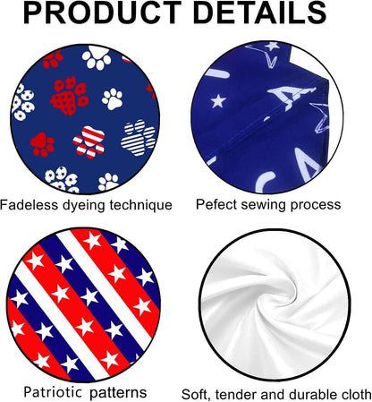 Side view of a medium sized dog playing outdoors while wearing the comfortable blue patriotic scarf