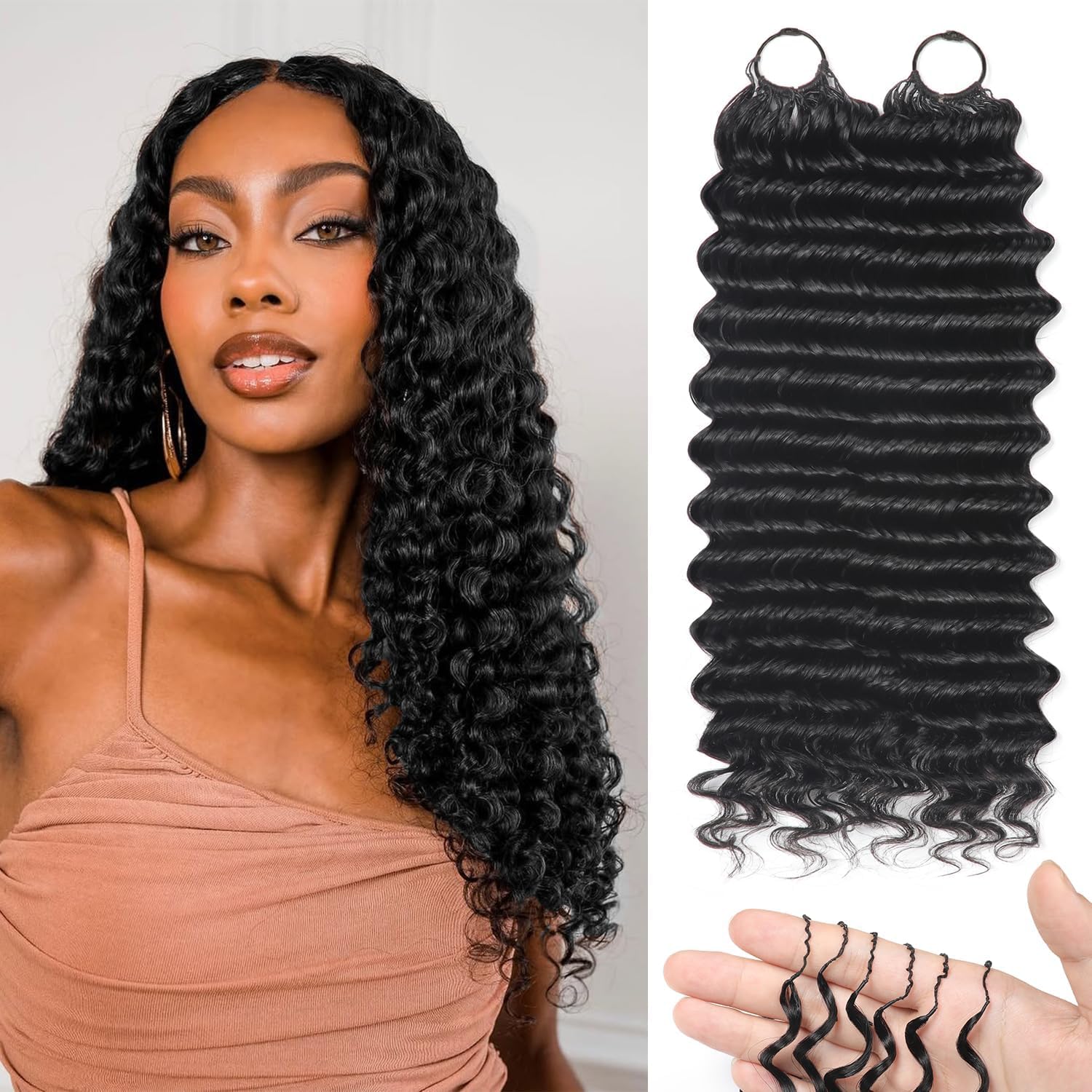 IVCoco human crochet hair deep wave bundles front view showing texture