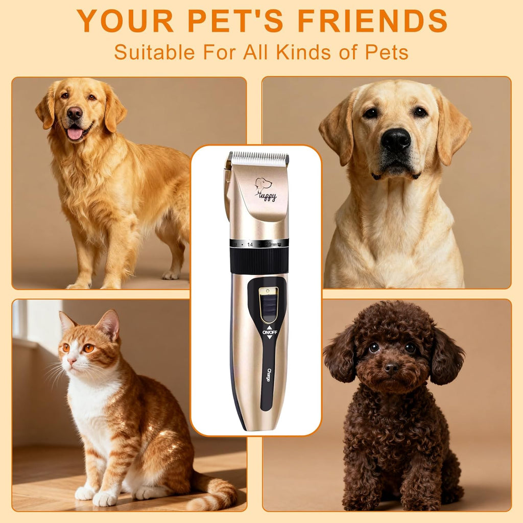 HappyYILIDA rechargeable pet clipper set package contents with universal USB charging cord