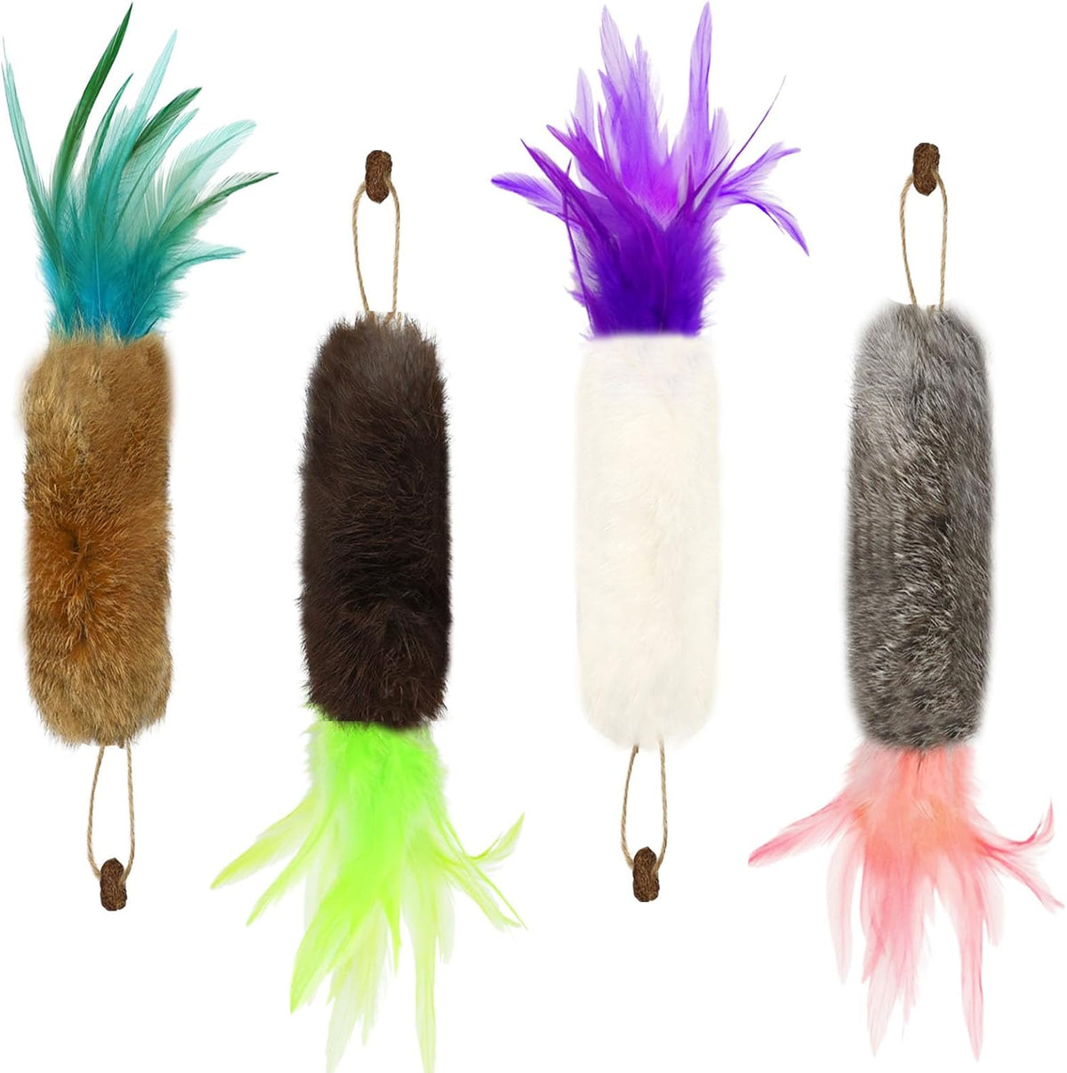 Premium imported pet teaser refills showing rustling bell and feather details