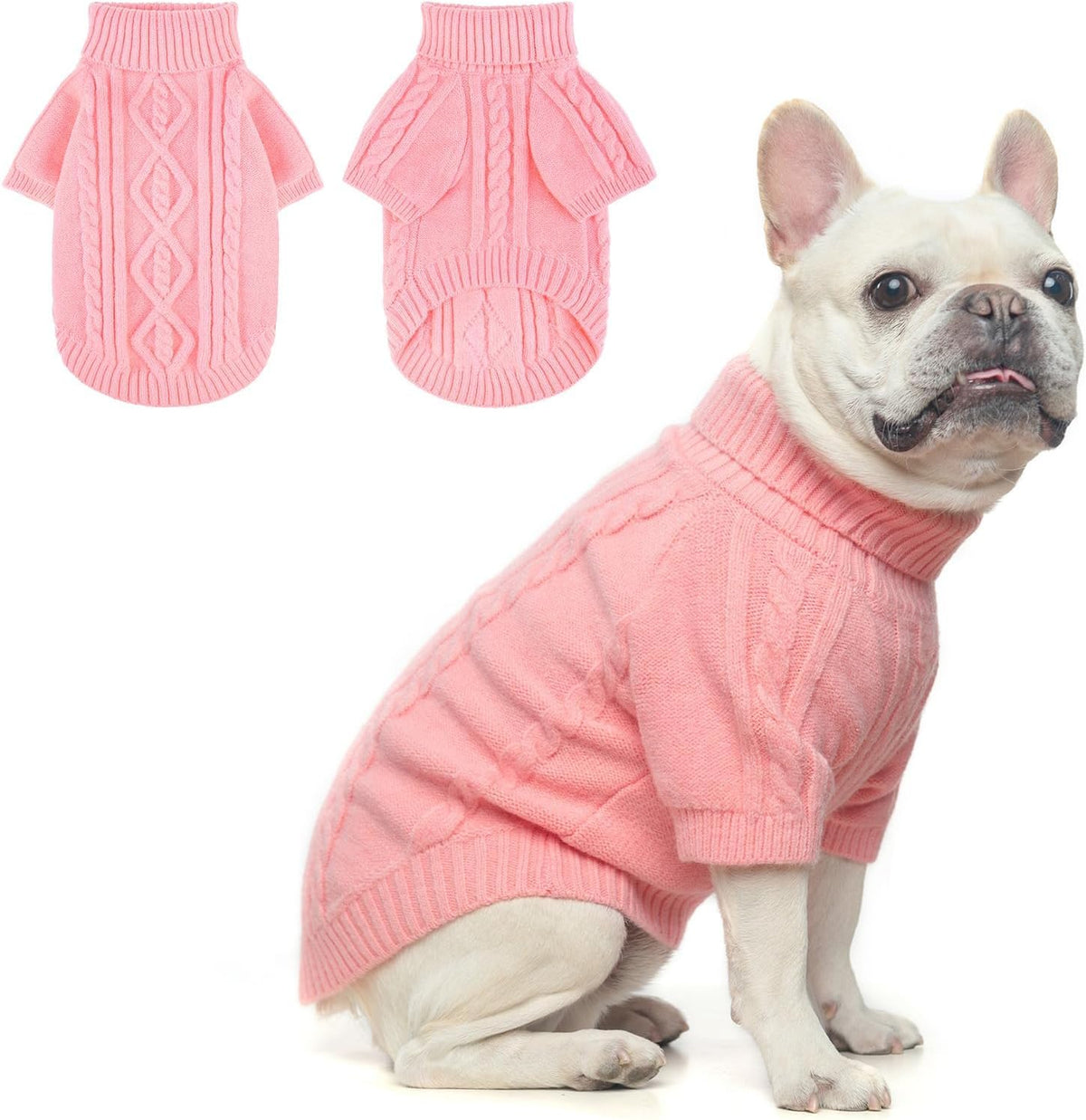 BEAUTYZOO Cable Knit Small Dog Sweater, Color Block with Fuzzy Thread Knitted Turtleneck Dog Knitwear with Dots in a Variety of Colors for Small Medium Dogs Fall Winter Dog Clothes, S Beige - Image 11