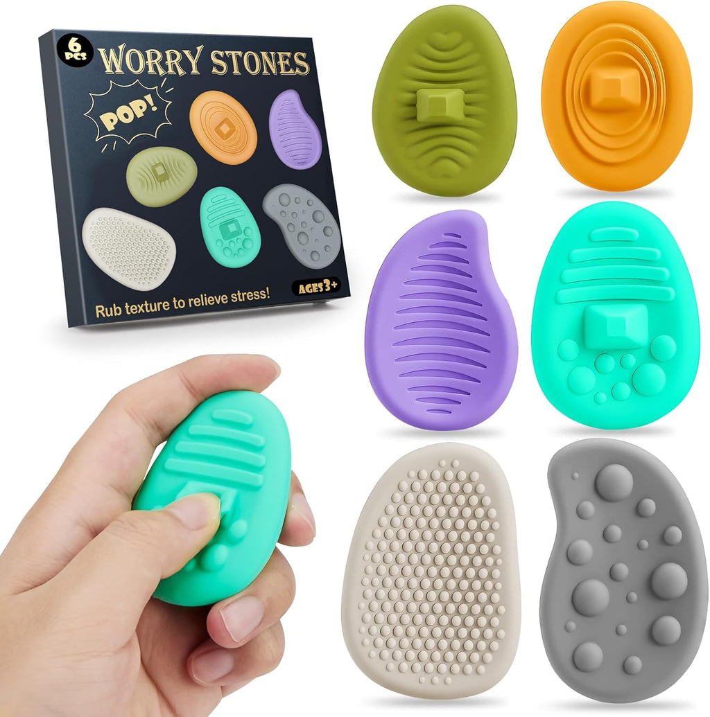 VoMii 6 Pack Silicone Fidget Worry Stones front view