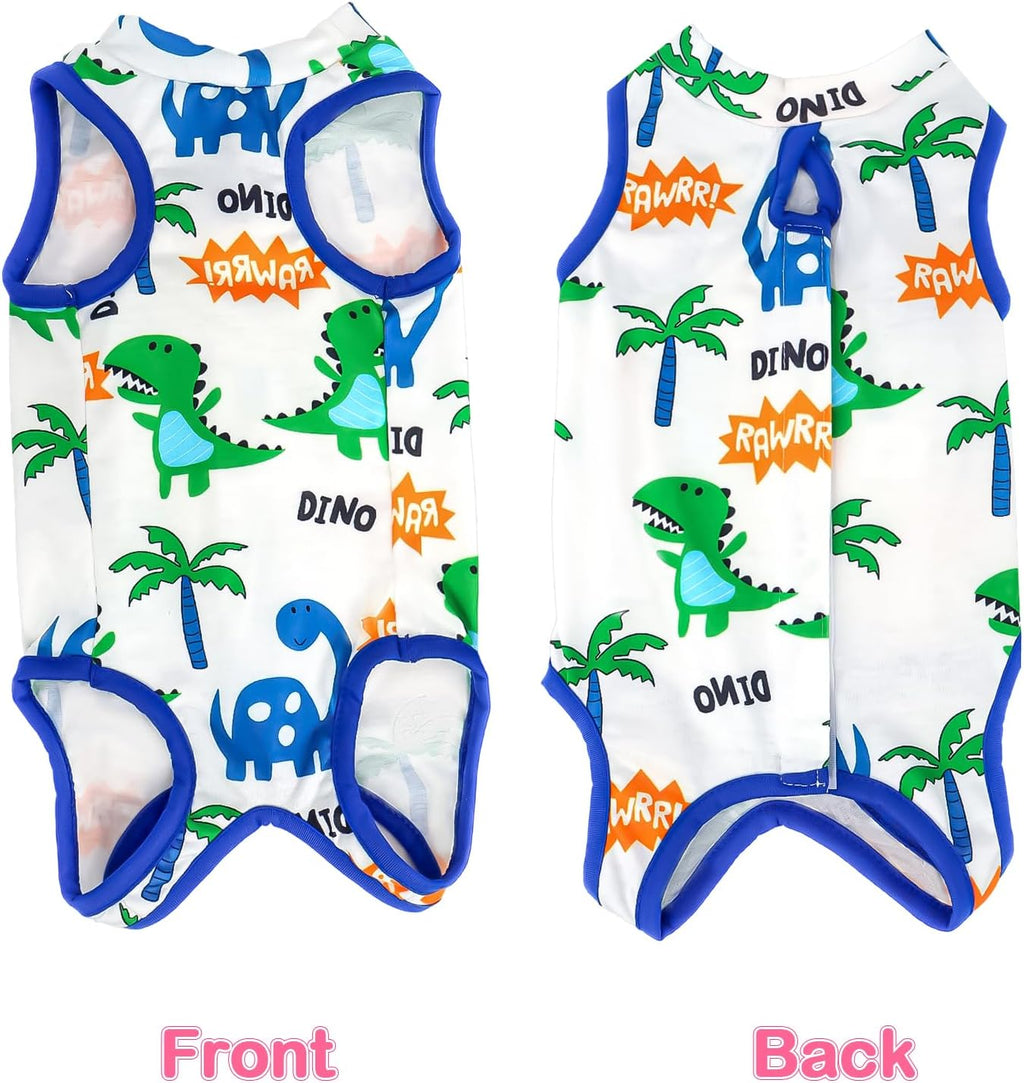 Dinosaur pattern detail on Coppthinktu cat onesie