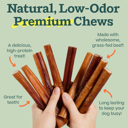 Natural dental care chew sticks for plaque and tartar removal in dogs.