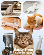 Low noise pet grooming shaver showing the 18mm narrow precision blade for trimming dog paws and ears.