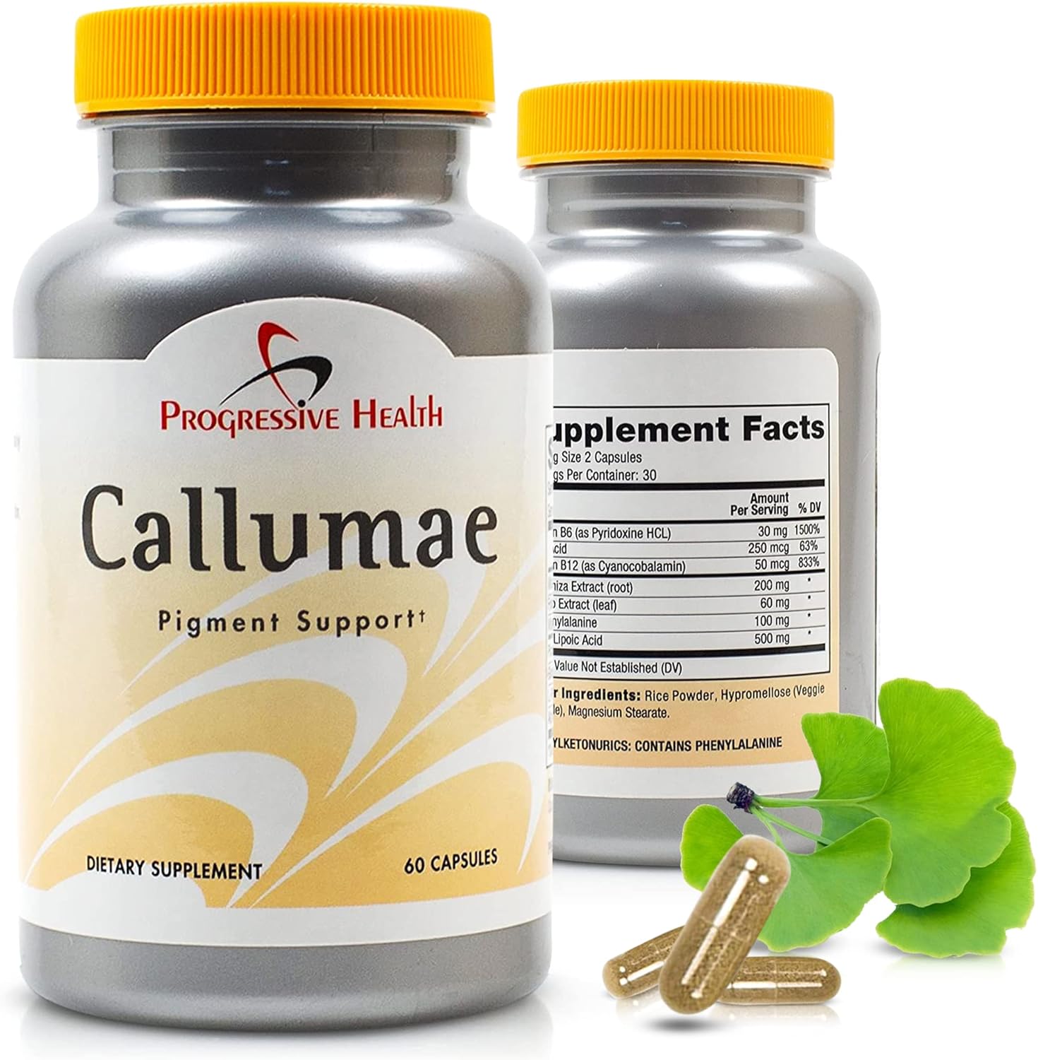 Progressive Health Callumae Vitiligo Pigment Support supplement bottle front view
