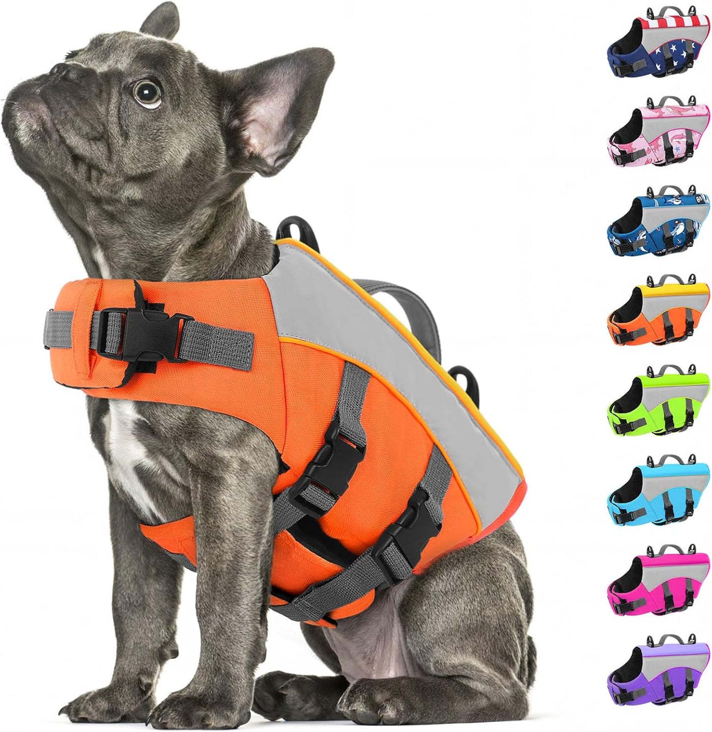 Dog Life Jacket, High Flotation Dog Swimming Vest with Handle, High Visibility Doggy Life Preserver for Pool Beach, Adjustable Pet Water Vest Lifejacket for Medium Large Dogs, USA Flag L - Image 14