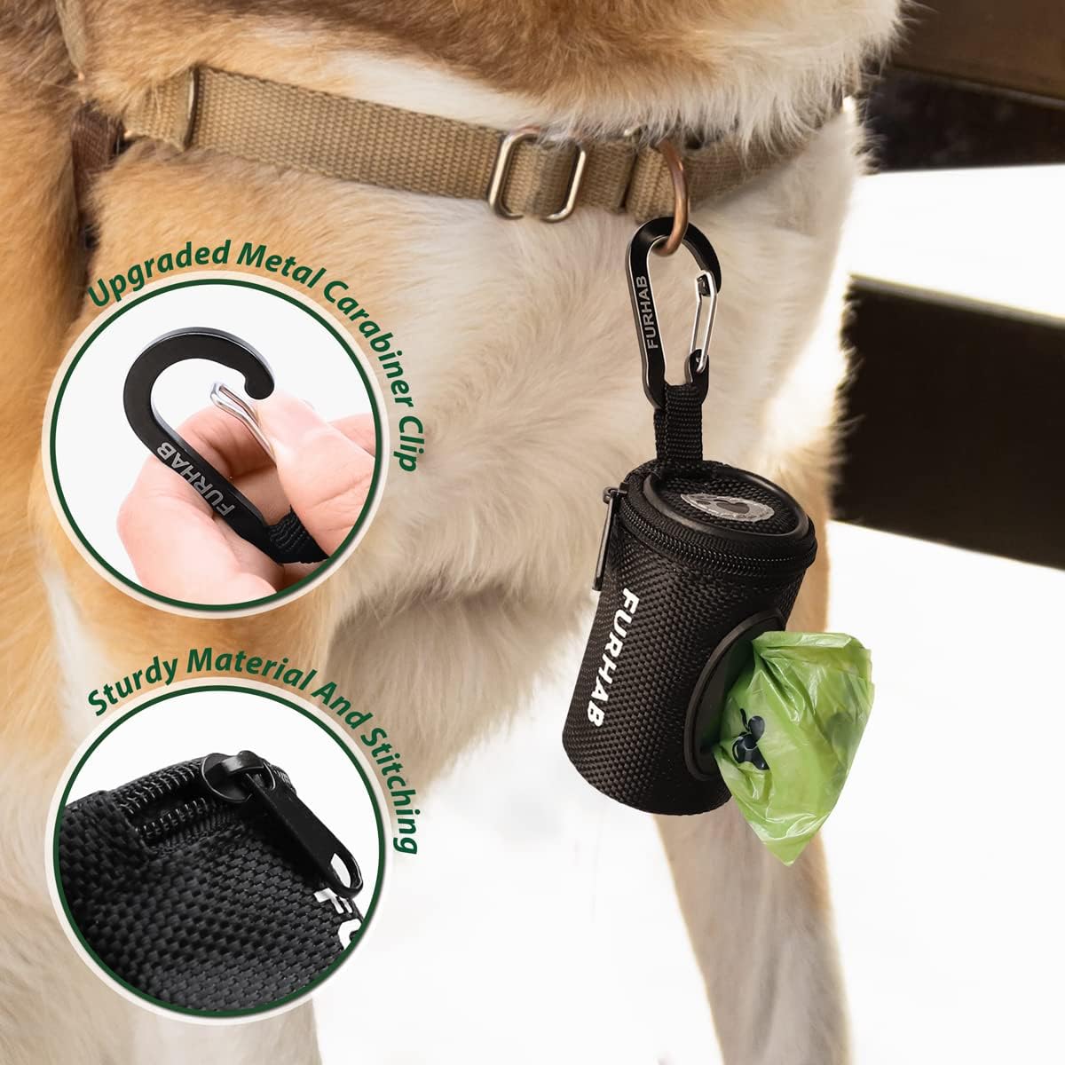 FURHAB dog waste bag dispenser zipper pouch showing bone shaped opening