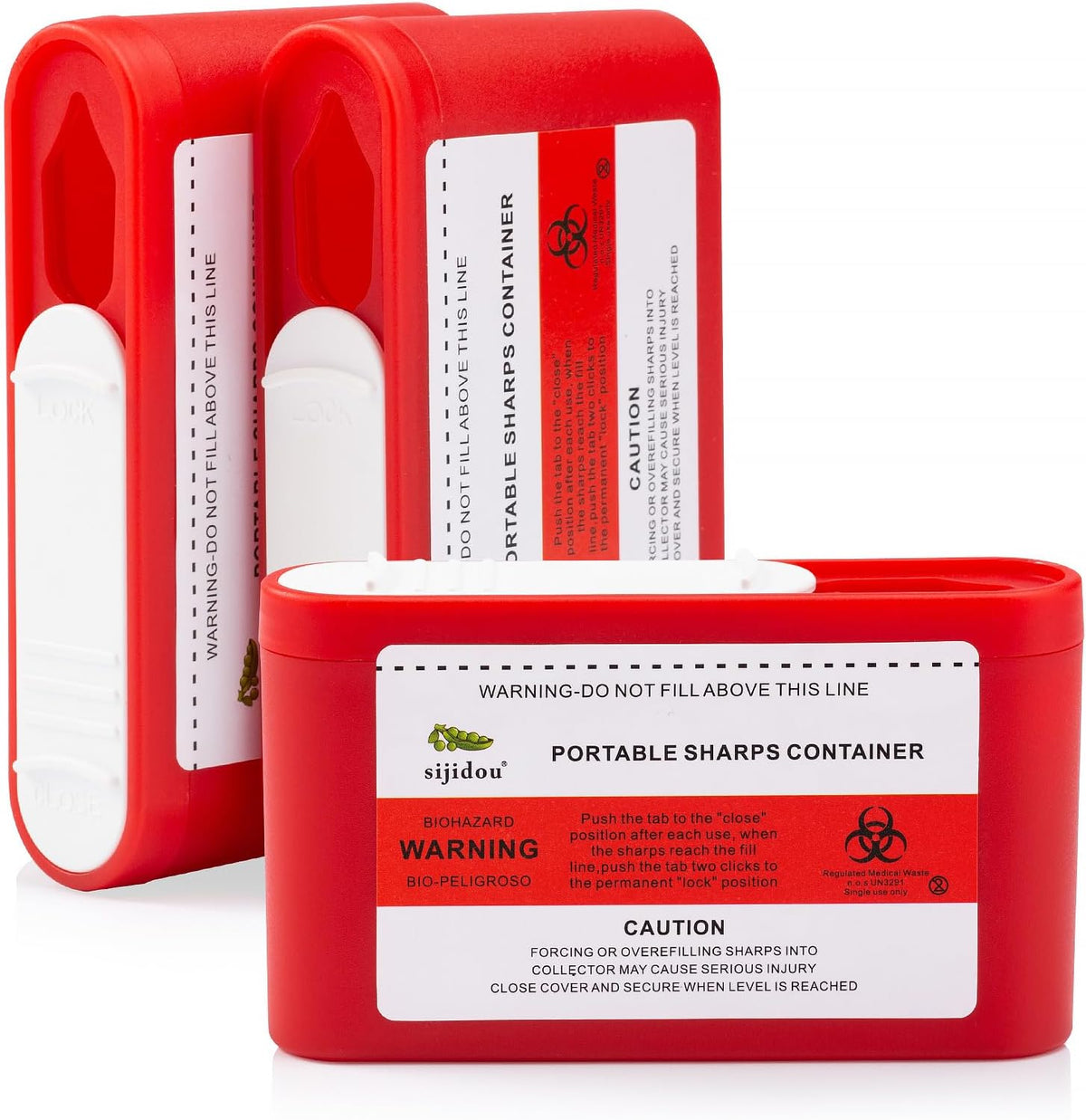 Sijidou 3 pack portable sharps container in red for travel needle disposal
