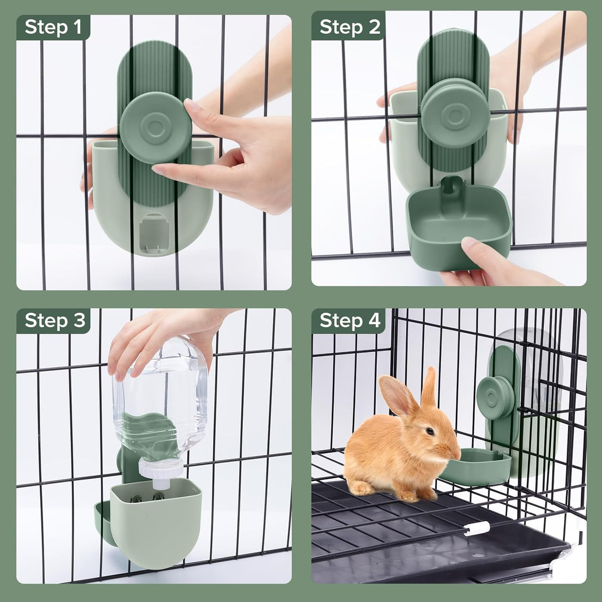 Kenond 28oz Hanging Automatic Rabbit Water Bottle, Guinea Pig Water Bottle No Drip, Gravity Water Dispenser for Cage, Suitable for Guinea Pig, Bunny, Hamsters and Other Small Animals(Green) - Image 5