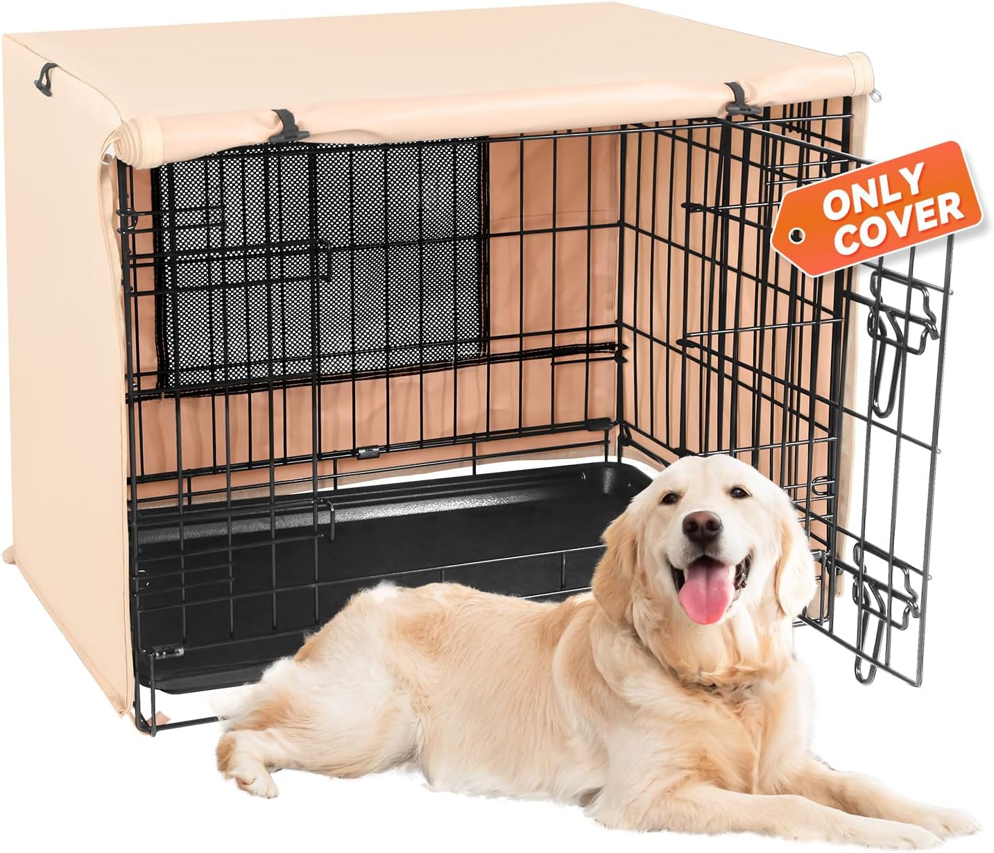 X-ZONE PET Double Door Dog Crate Cover - Polyester Pet Kennel Cover Fits 30 inches Wire Crate, Tan - Image 10