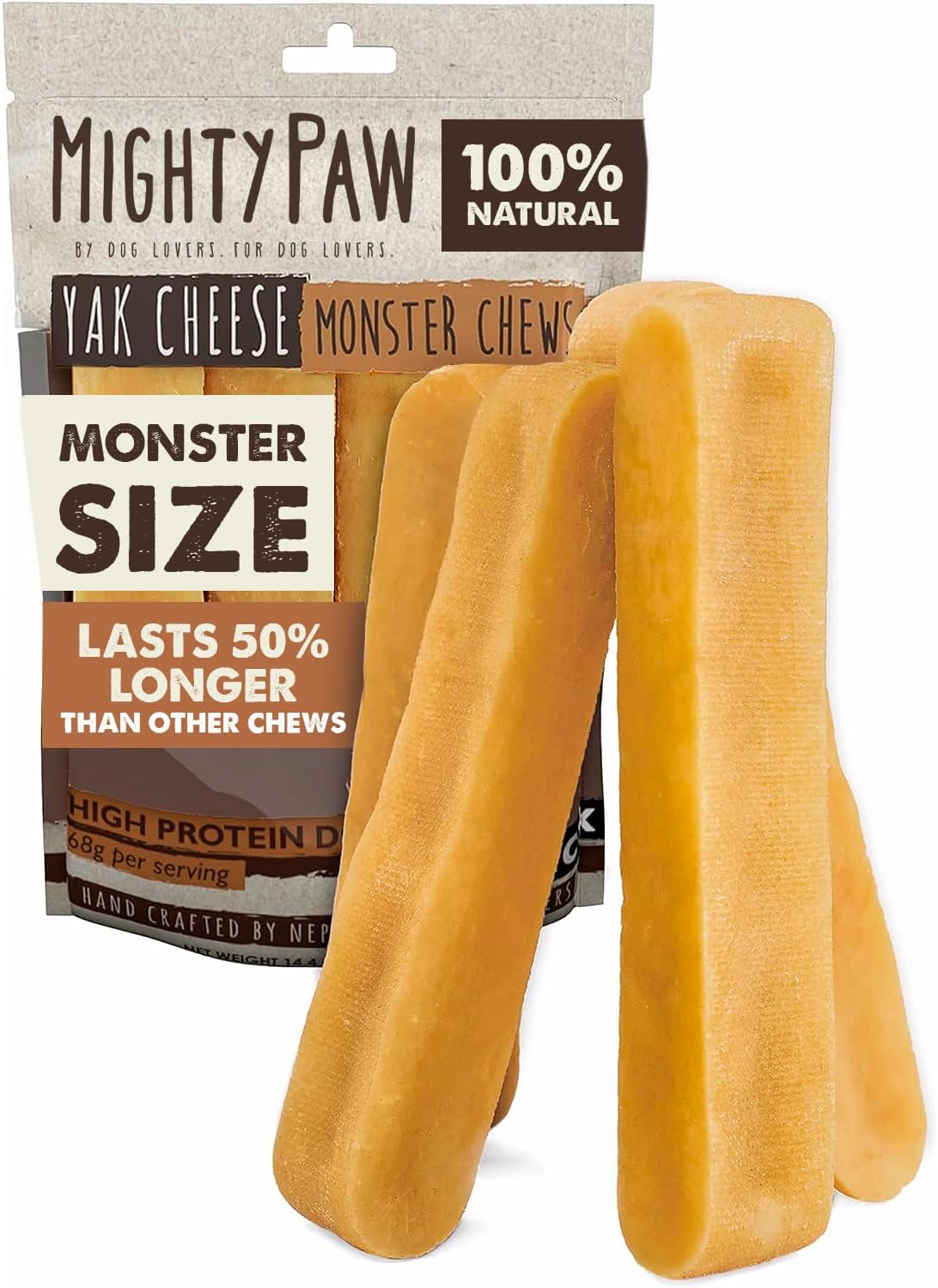 Mighty Paw Yak Cheese Dog Chews - All-Natural Long Lasting Hard Chew for Aggressive Chewers - High Protein, Odor-Free Dog Treat - 3 Ingredient Natural Yak Chews for Large Dogs - (4 Pack) - Image 15