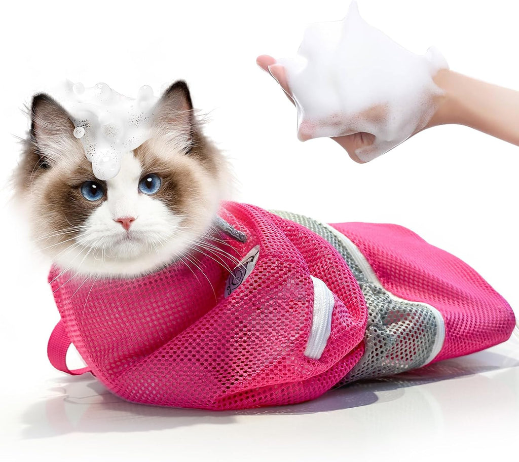 Cinf Cat Bathing Bag(Free Muzzle) Breathable Mesh Anti Scratch Adjustable Cat Grooming Bag for Nail Trimming, Bathing Soft Cat Washing Bag(Light Blue) M - Image 9